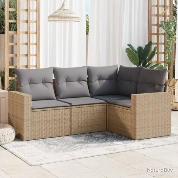 Salon de jardin avec coussins 4 pcs beige rsine tresse