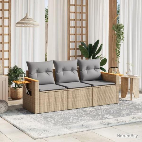 Salon de jardin avec coussins 3 pcs beige rsine tresse