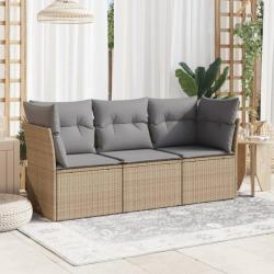 Salon de jardin avec coussins 3 pcs beige résine tressée