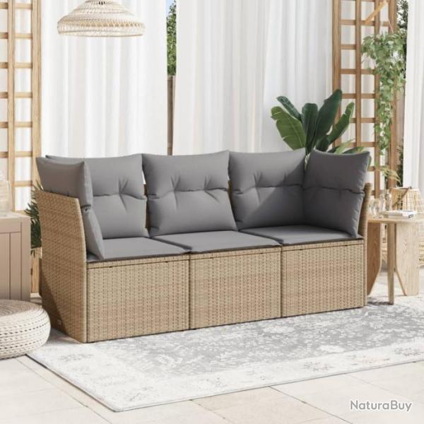 Salon de jardin avec coussins 3 pcs beige rsine tresse