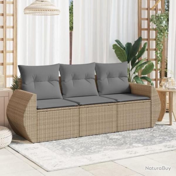 Salon de jardin avec coussins 3 pcs beige rsine tresse