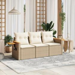 Salon de jardin avec coussins 3 pcs beige résine tressée