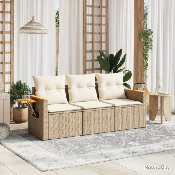 Salon de jardin avec coussins 3 pcs beige rsine tresse