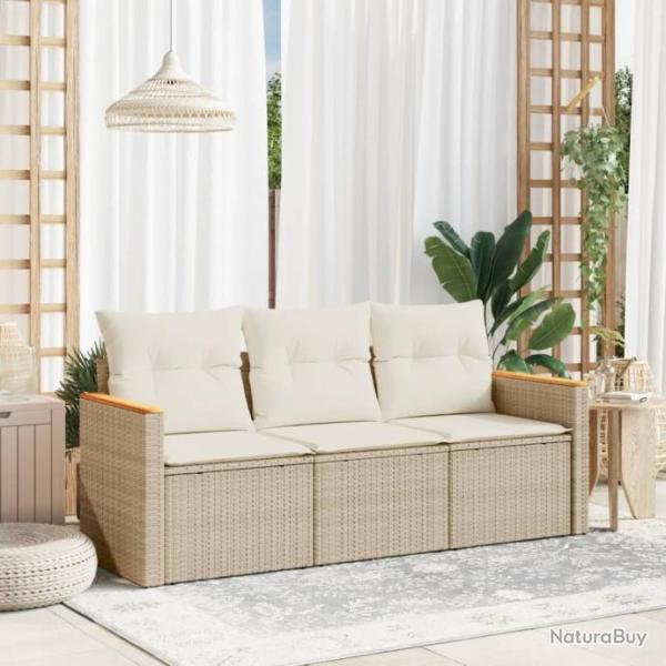 Salon de jardin avec coussins 3 pcs beige rsine tresse