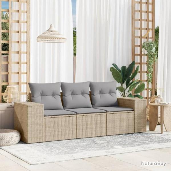 Salon de jardin avec coussins 3 pcs beige rsine tresse