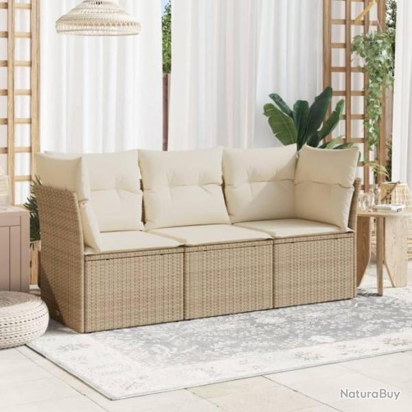 Salon de jardin avec coussins 3 pcs beige rsine tresse