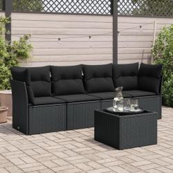 Salon de jardin 5 pcs avec coussins noir résine tressée