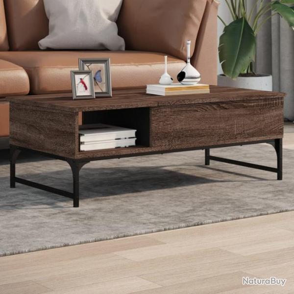 Table basse chne marron 100x50x35cm bois d'ingnierie et mtal