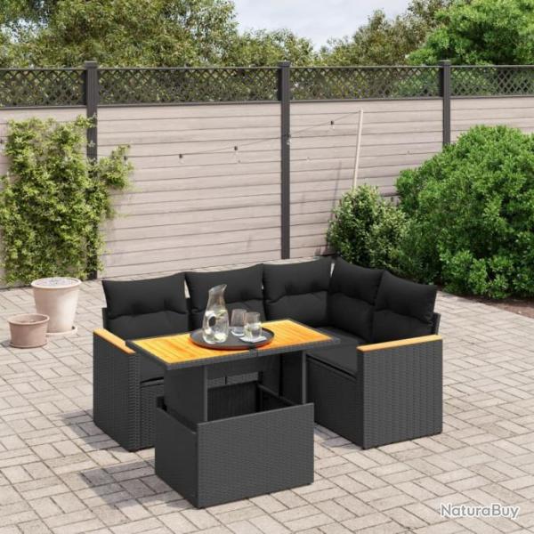 Salon de jardin 5 pcs avec coussins noir rsine tresse