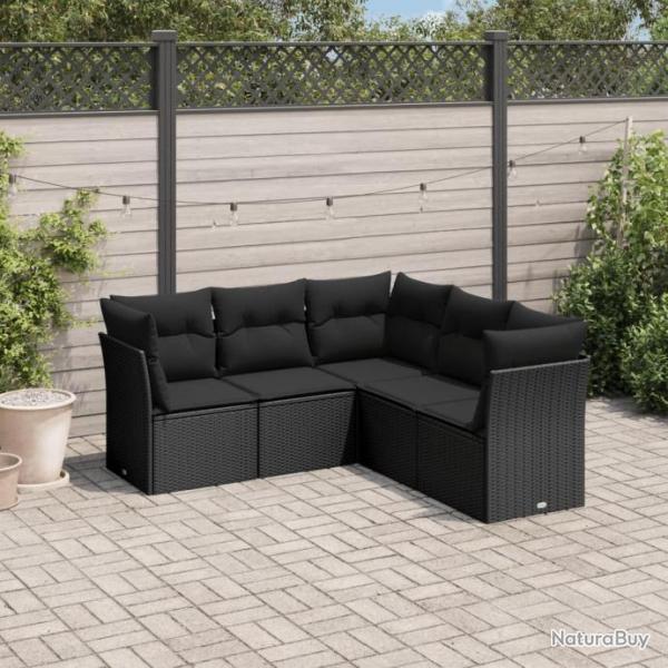 Salon de jardin 5 pcs avec coussins noir rsine tresse