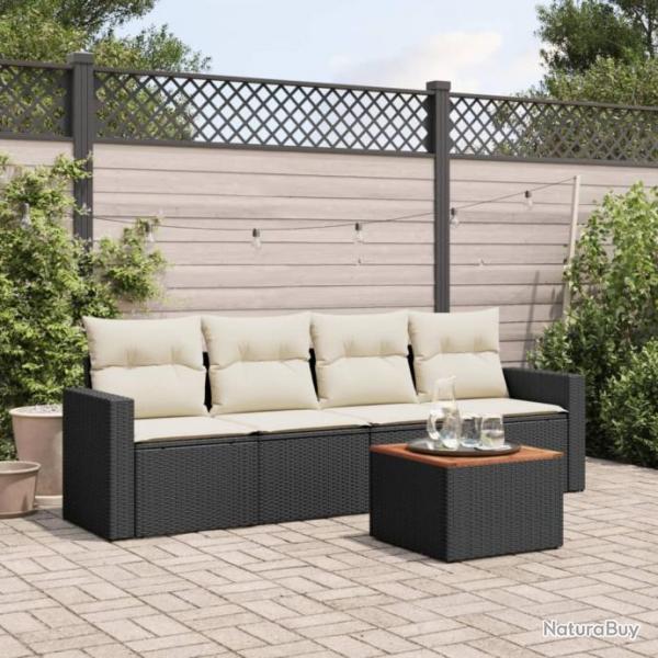 Salon de jardin 5 pcs avec coussins noir rsine tresse