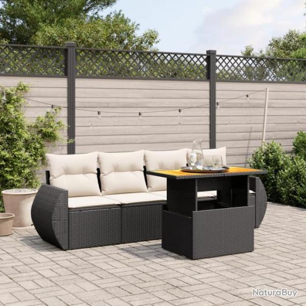 Salon de jardin 5 pcs avec coussins noir rsine tresse