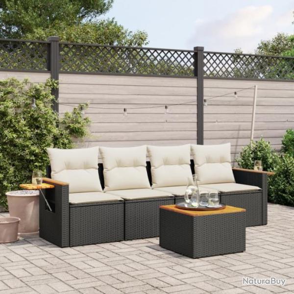 Salon de jardin 5 pcs avec coussins noir rsine tresse