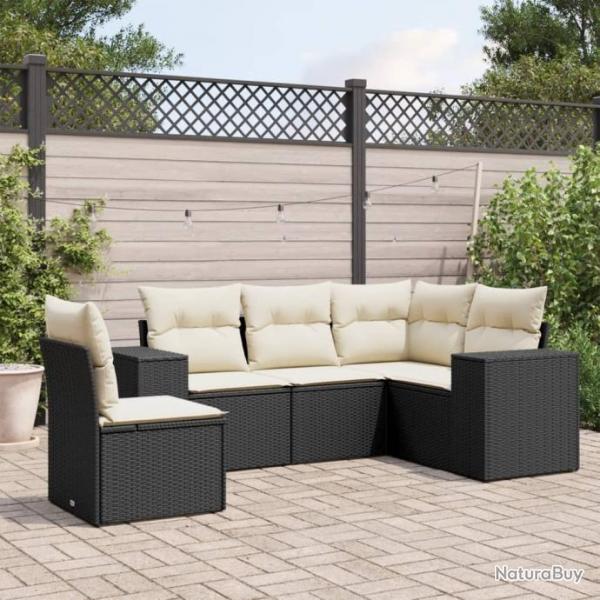 Salon de jardin 5 pcs avec coussins noir rsine tresse