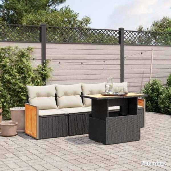 Salon de jardin 5 pcs avec coussins noir rsine tresse