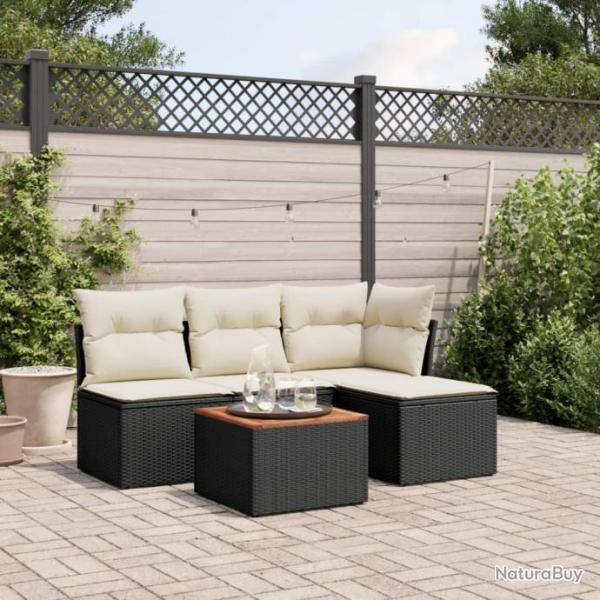 Salon de jardin 5 pcs avec coussins noir rsine tresse