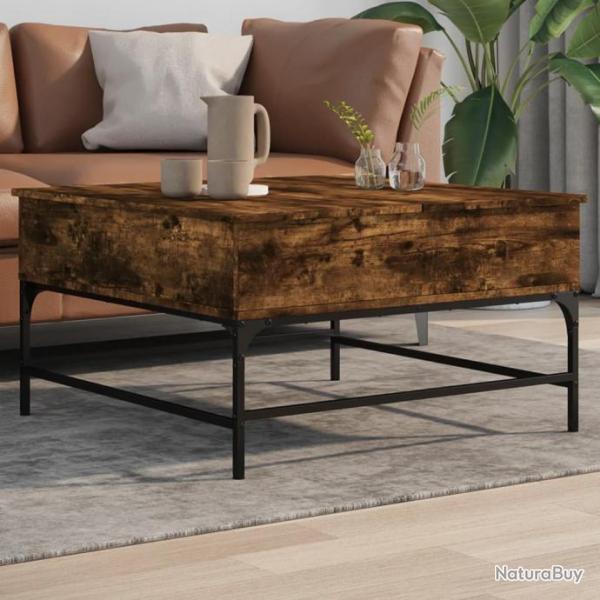 Table basse chne fum 80x80x45 cm bois d'ingnierie et mtal