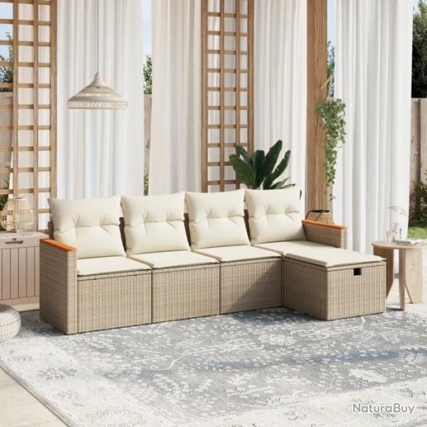 Salon de jardin avec coussins 5 pcs beige rsine tresse