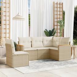 Salon de jardin avec coussins 5 pcs beige résine tressée