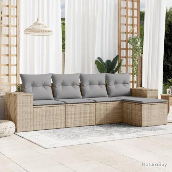 Salon de jardin avec coussins 5 pcs beige rsine tresse