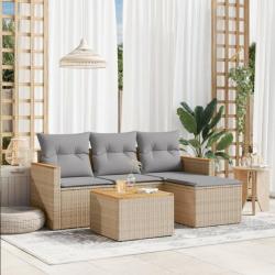 Salon de jardin avec coussins 5pcs mélange beige résine tressée