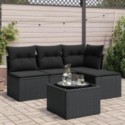 Salon de jardin 5 pcs avec coussins noir résine tressée