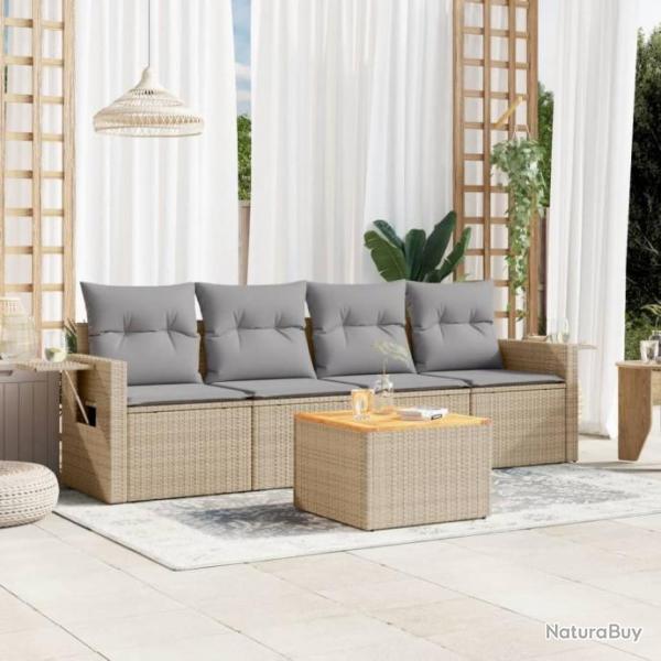 Salon de jardin avec coussins 5 pcs beige rsine tresse