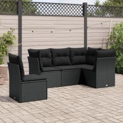 Salon de jardin 5 pcs avec coussins noir résine tressée