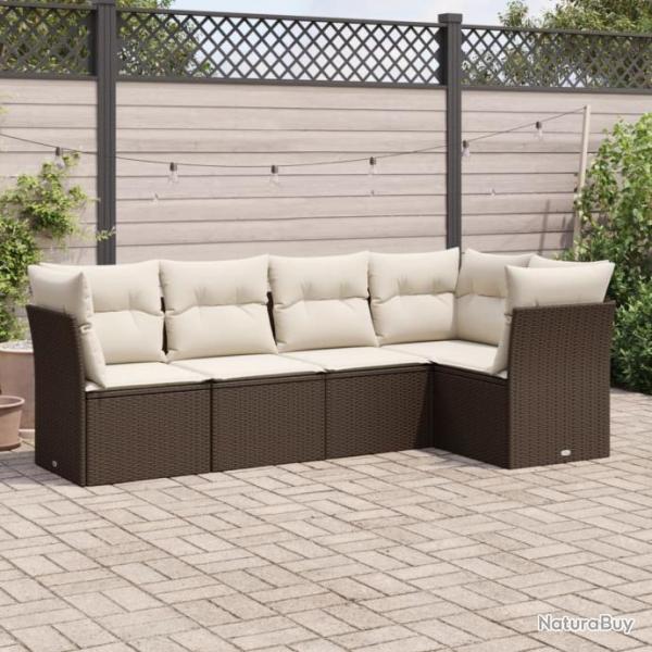 Salon de jardin avec coussins 5 pcs marron rsine tresse