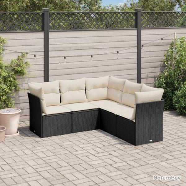 Salon de jardin 5 pcs avec coussins noir rsine tresse