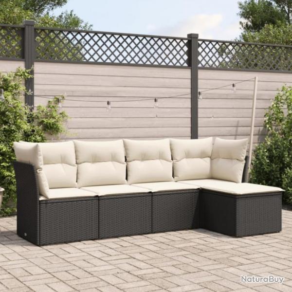 Salon de jardin 5 pcs avec coussins noir rsine tresse