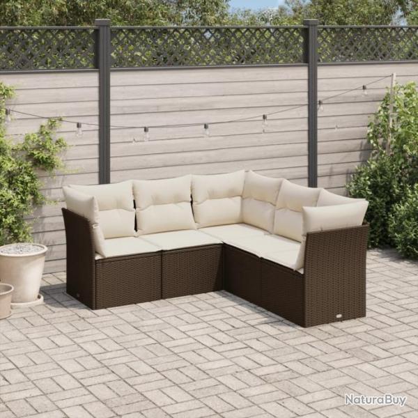 Salon de jardin avec coussins 5 pcs marron rsine tresse