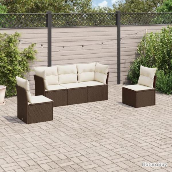 Salon de jardin avec coussins 5 pcs marron rsine tresse