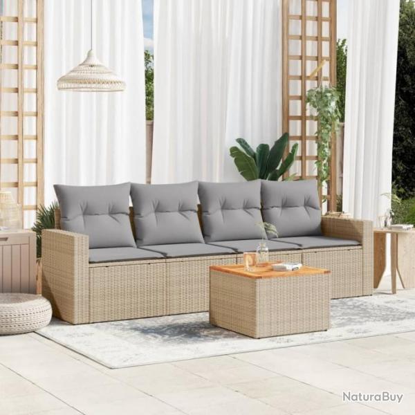 Salon de jardin avec coussins 5pcs mlange beige rsine tresse