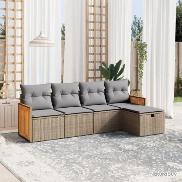 Salon de jardin avec coussins 5pcs mlange beige rsine tresse