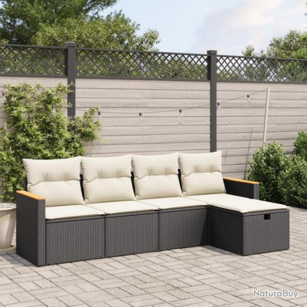 Salon de jardin 5 pcs avec coussins noir rsine tresse