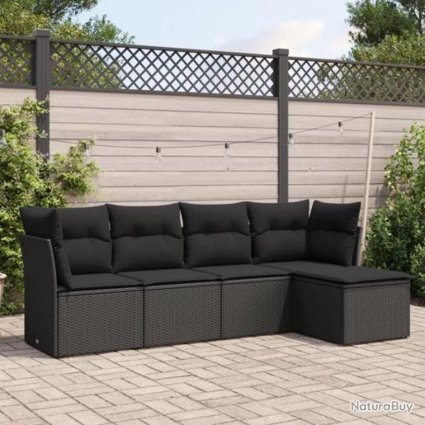 Salon de jardin 5 pcs avec coussins noir rsine tresse