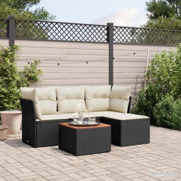 Salon de jardin 5 pcs avec coussins noir rsine tresse