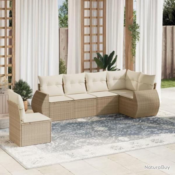 Salon de jardin avec coussins 6 pcs beige rsine tresse