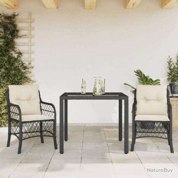 Ensemble de bistro 3 pcs avec coussins noir rsine tresse