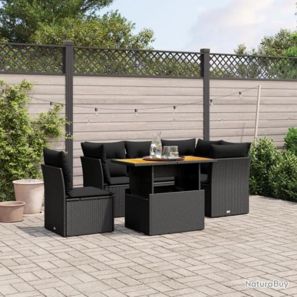 Salon de jardin 5 pcs avec coussins noir rsine tresse