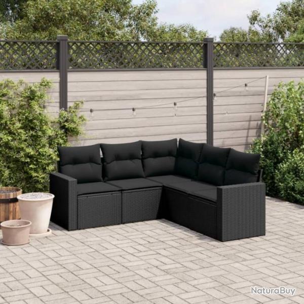 Salon de jardin 5 pcs avec coussins noir rsine tresse