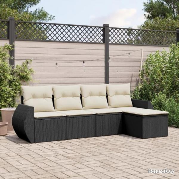 Salon de jardin 5 pcs avec coussins noir rsine tresse