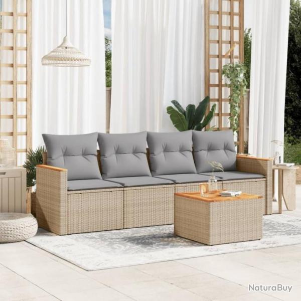 Salon de jardin avec coussins 5pcs mlange beige rsine tresse