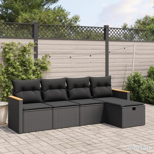 Salon de jardin 5 pcs avec coussins noir rsine tresse