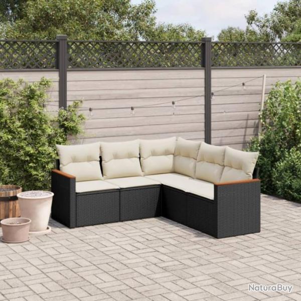 Salon de jardin 5 pcs avec coussins noir rsine tresse