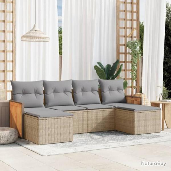 Salon de jardin avec coussins 6 pcs beige rsine tresse