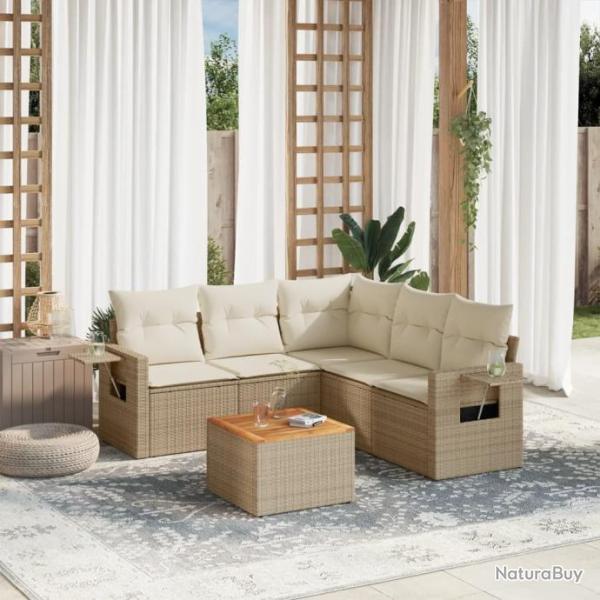 Salon de jardin avec coussins 6 pcs beige rsine tresse