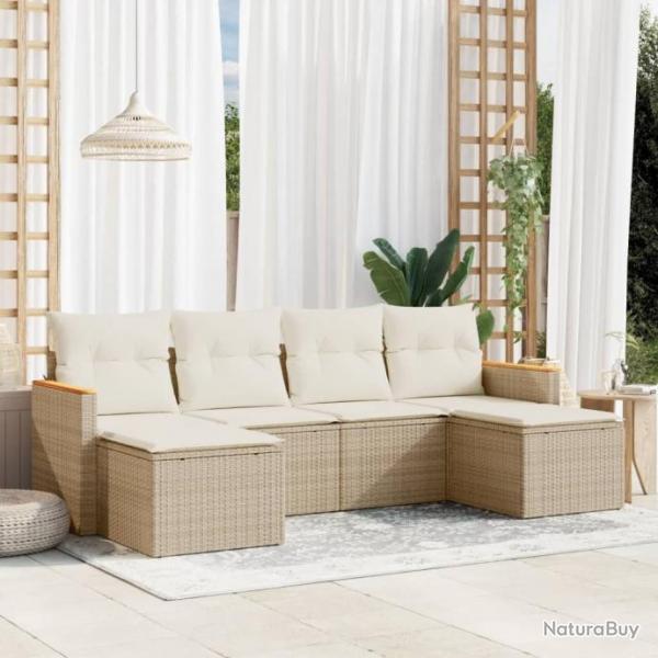 Salon de jardin avec coussins 6 pcs beige rsine tresse