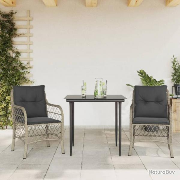 Ensemble de bistro 3 pcs et coussins gris clair rsine tresse